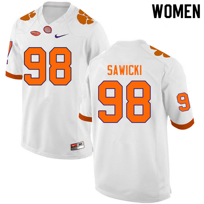 Women #98 Steven Sawicki Clemson Tigers College Football Jerseys Sale-White